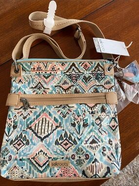 Sakroots Teal Multi Patterned Crossbody with Tan Trim